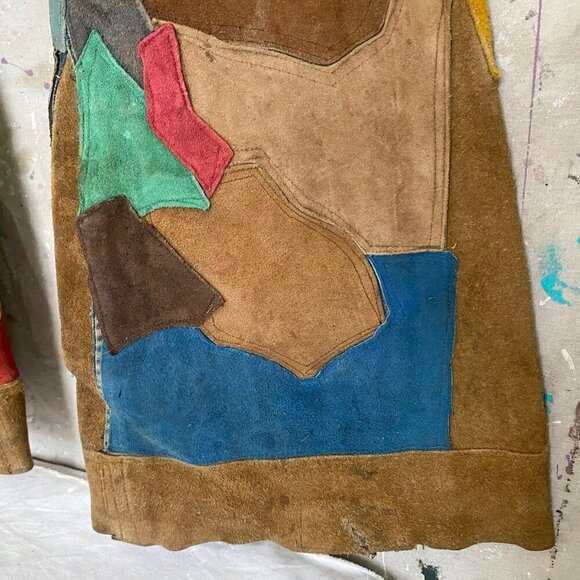 Vintage 70s Suede Patchwork Groovy Jeans Men's 28 - Disco Flare Handmade OOAK - Picture 11 of 15